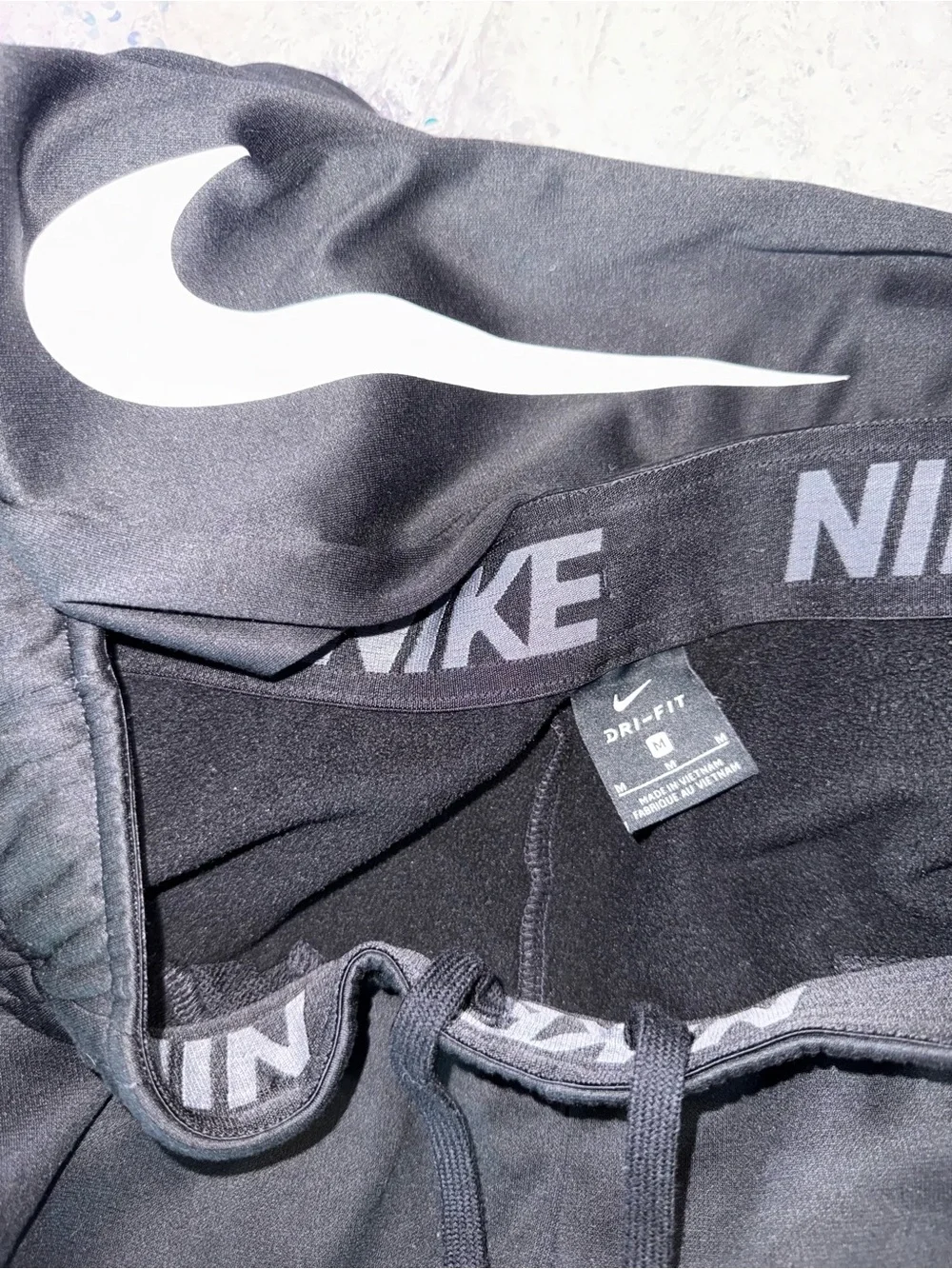 1676-Nike Black Joggers with White Swoosh Accent